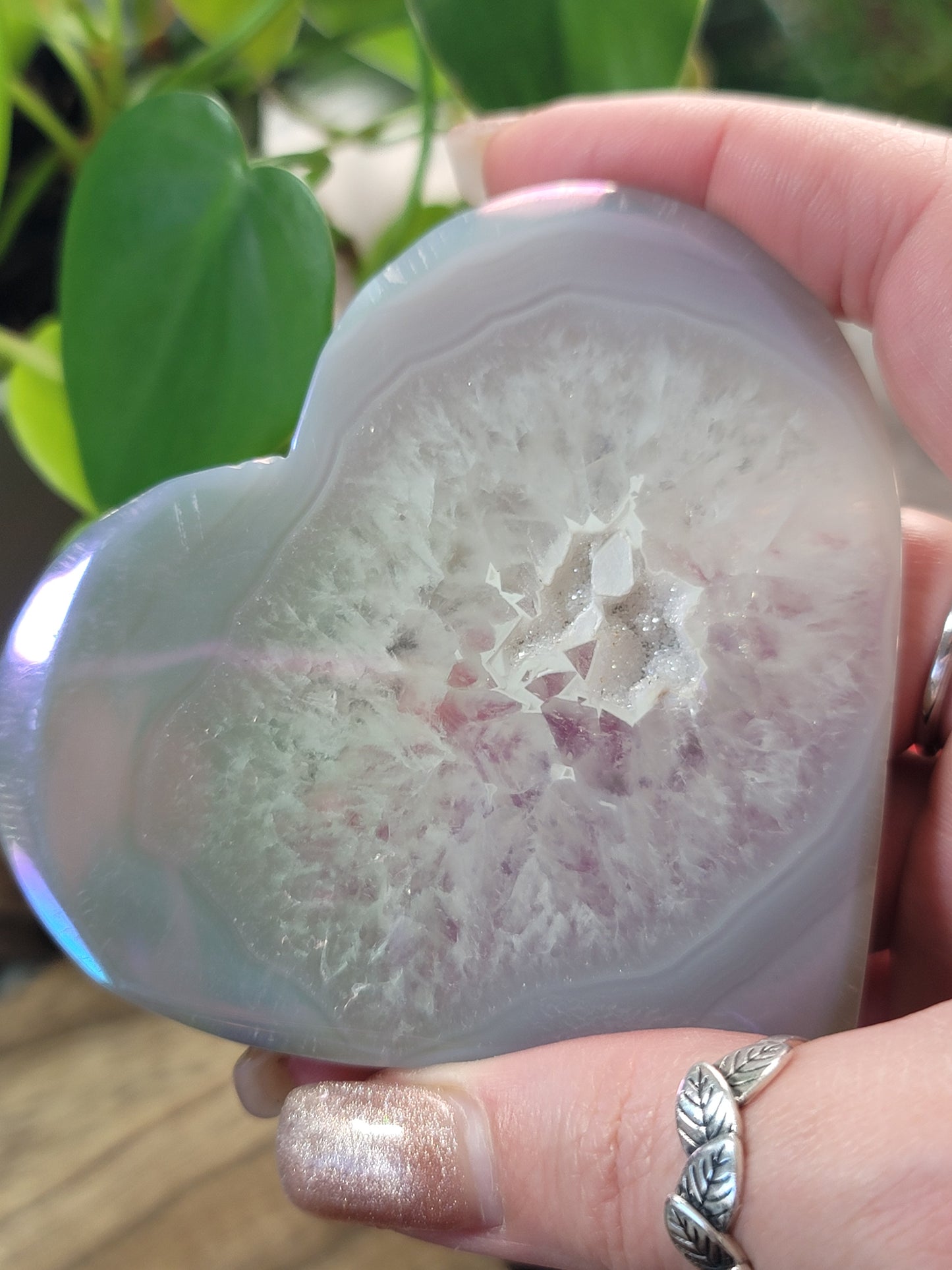 Aura Druzy Agate Heart on Silver Stand – Fresh Energy, Radiance & Spiritual Glow