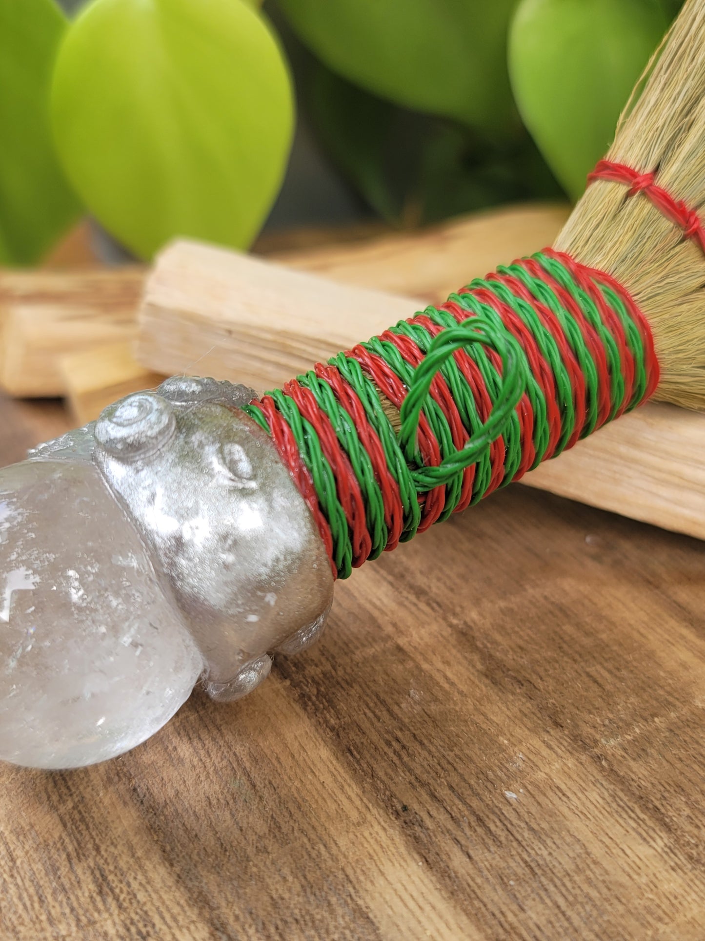 Besom Smudge Broom with Crystal Adornments Hand Decorated