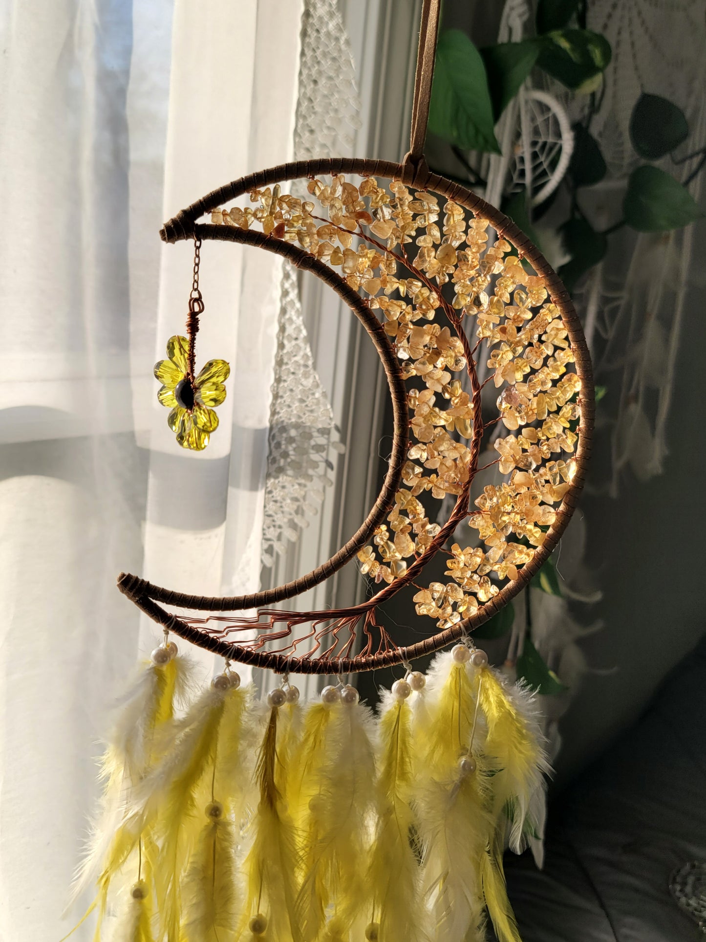 Large Moon Dreamcatcher – Tree of Life with Carnelian, Citrine, Caribbean Calcite or Dyed Howlite
