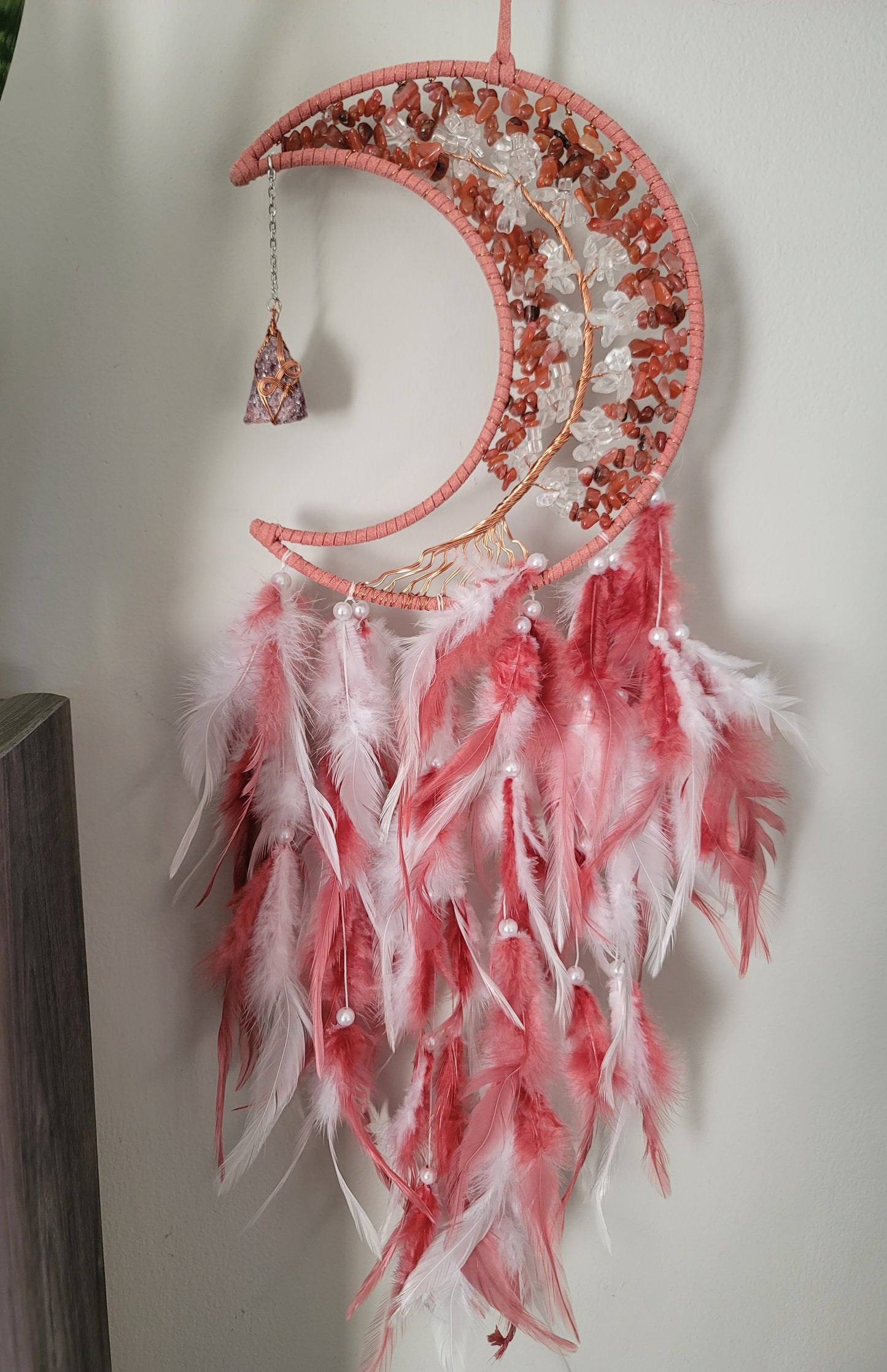 Large Moon Dreamcatcher – Tree of Life with Carnelian, Citrine, Caribbean Calcite or Dyed Howlite