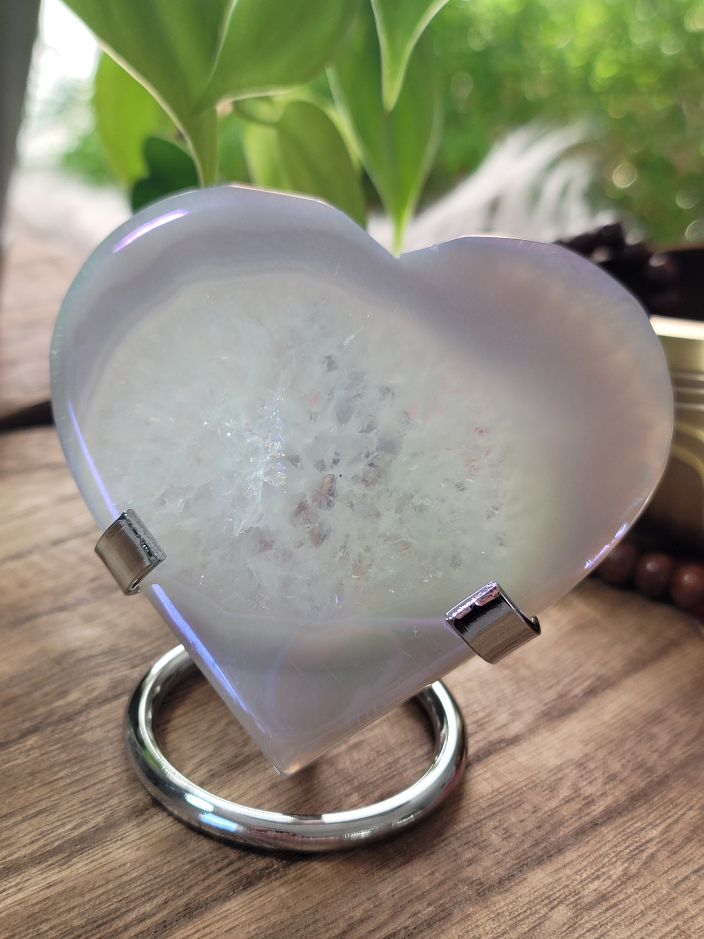 Aura Druzy Agate Heart on Silver Stand – Fresh Energy, Radiance & Spiritual Glow
