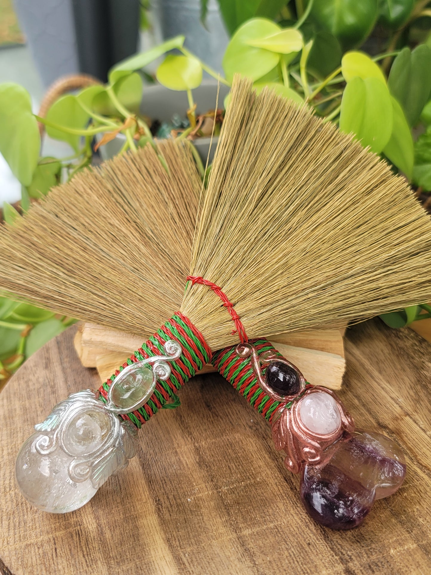 Besom Smudge Broom with Crystal Adornments Hand Decorated