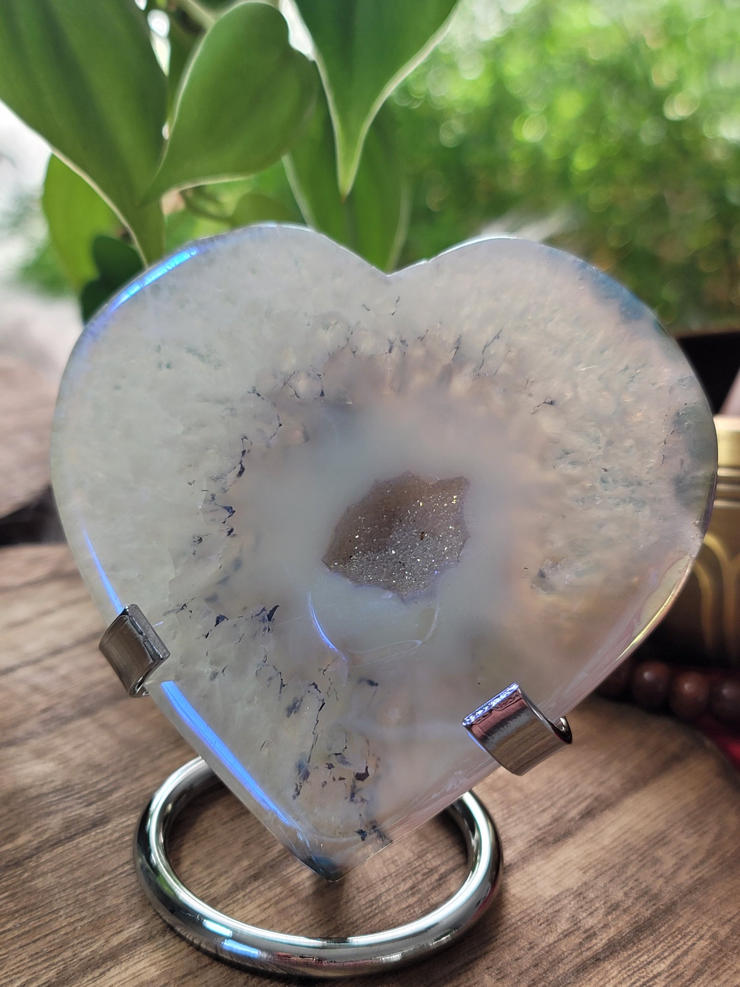 Aura Druzy Agate Heart on Silver Stand – Fresh Energy, Radiance & Spiritual Glow