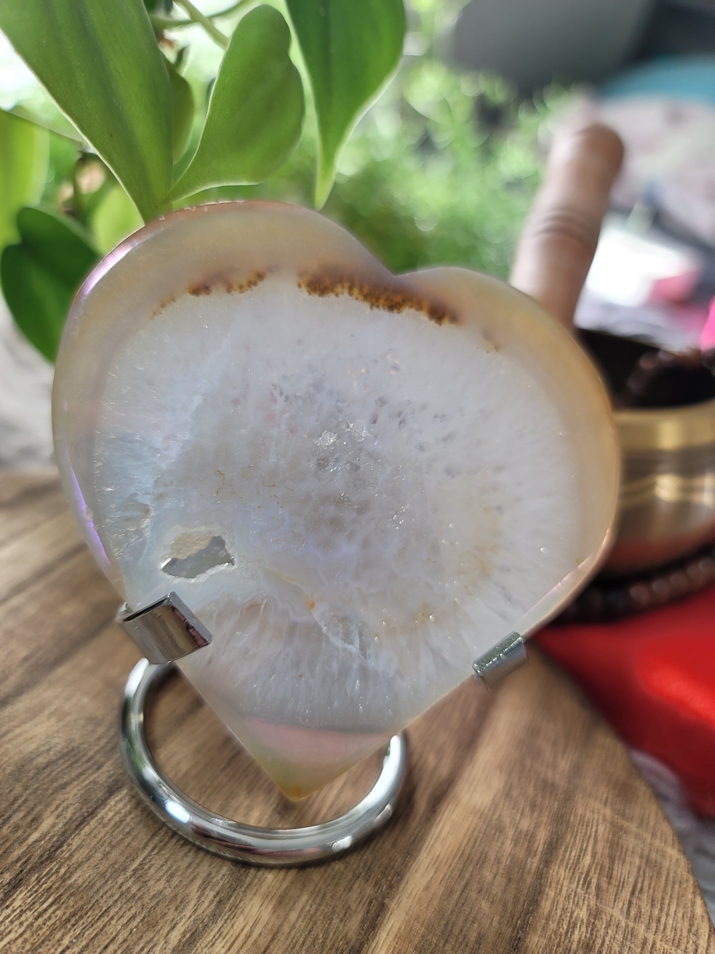 Aura Druzy Agate Heart on Silver Stand – Fresh Energy, Radiance & Spiritual Glow