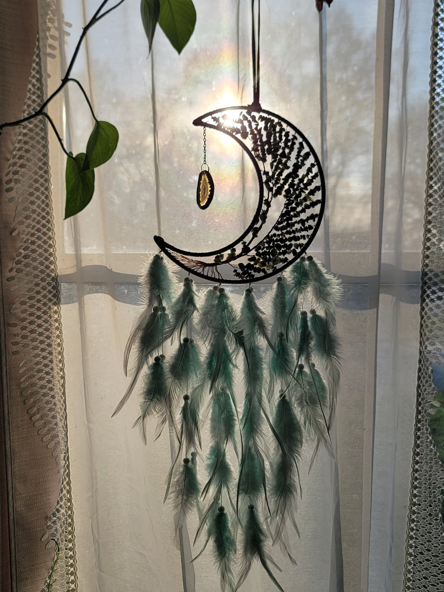 Large Moon Dreamcatcher – Tree of Life with Carnelian, Citrine, Caribbean Calcite or Dyed Howlite