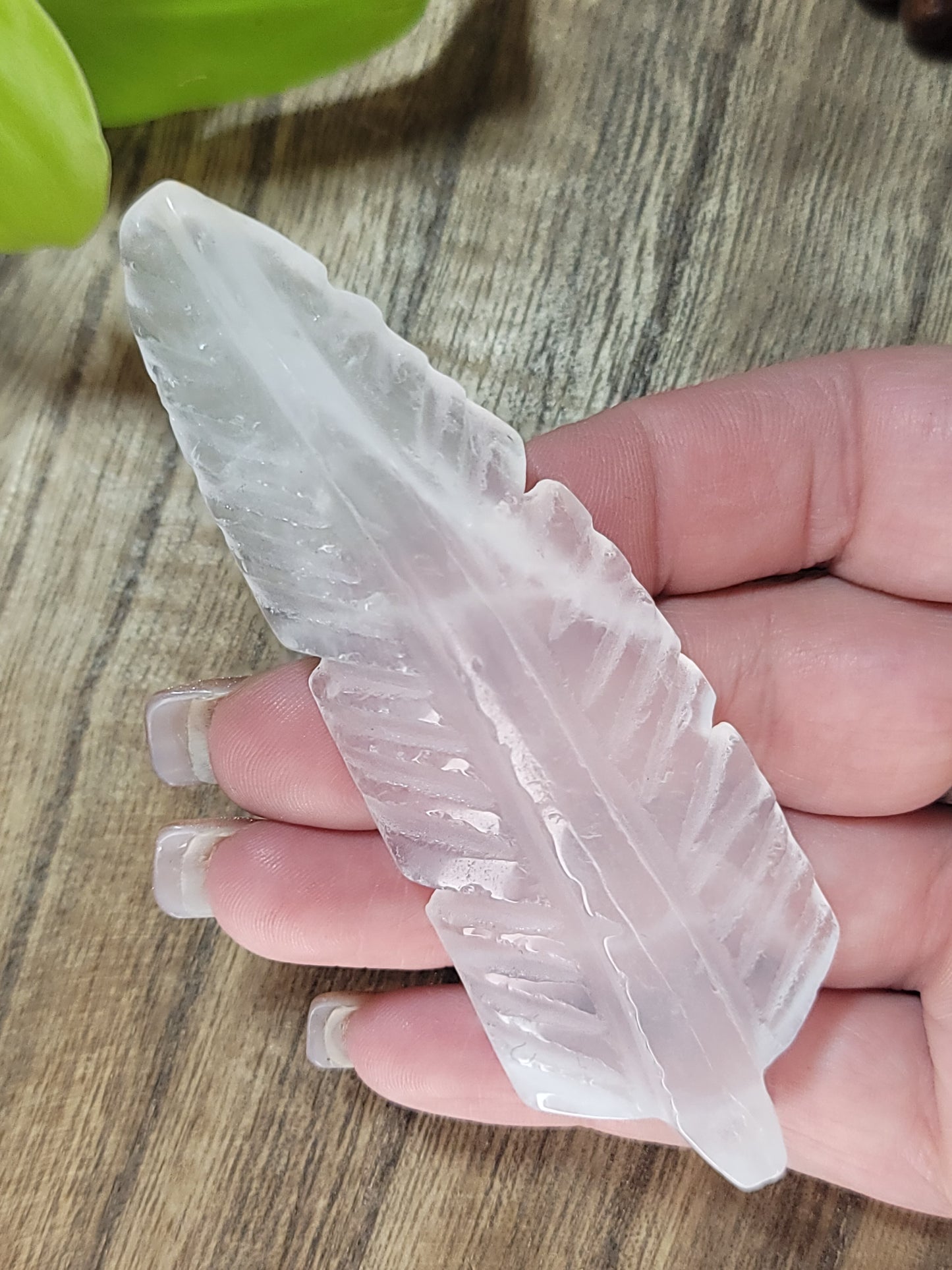 Carved Crystal Feather – Spiritual Release, Lightness & Energetic Rebirth