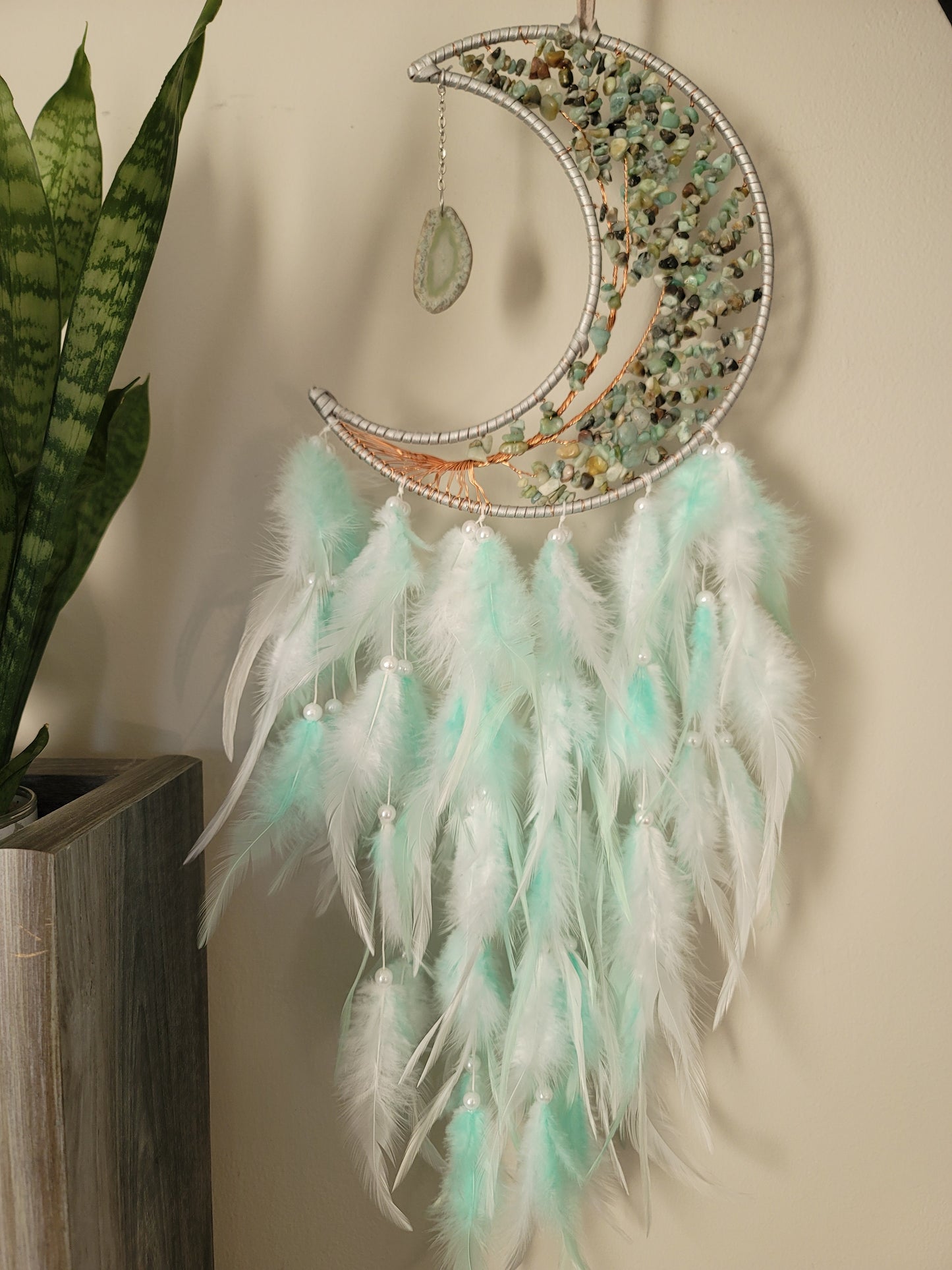 Large Moon Dreamcatcher – Tree of Life with Carnelian, Citrine, Caribbean Calcite or Dyed Howlite