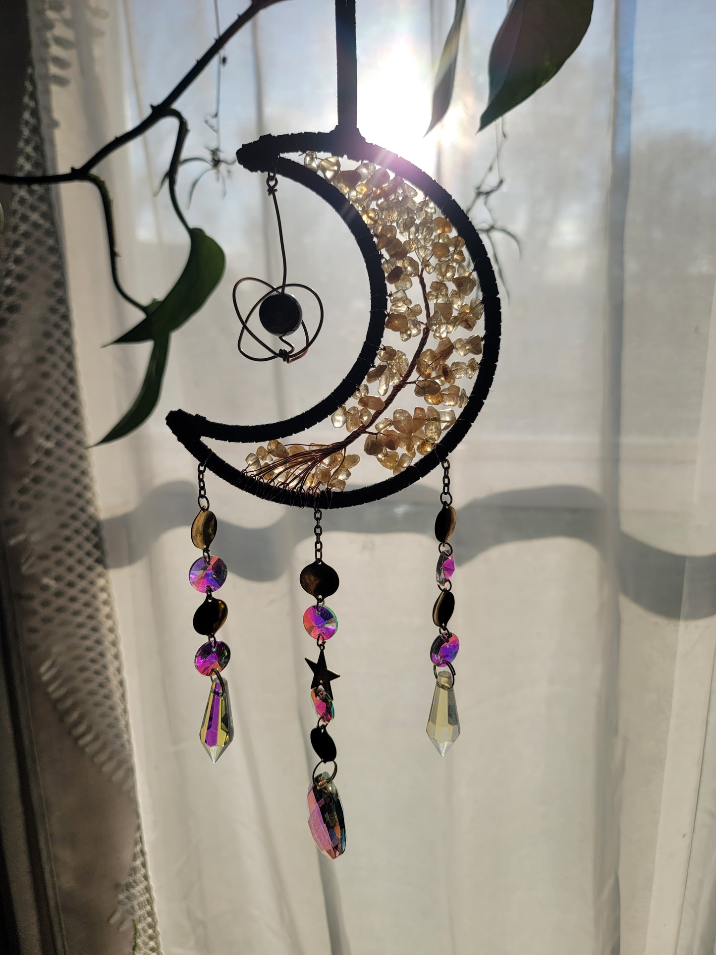 Crescent Moon Dreamcatcher – Tree of Life & Crystal Solar System Charm
