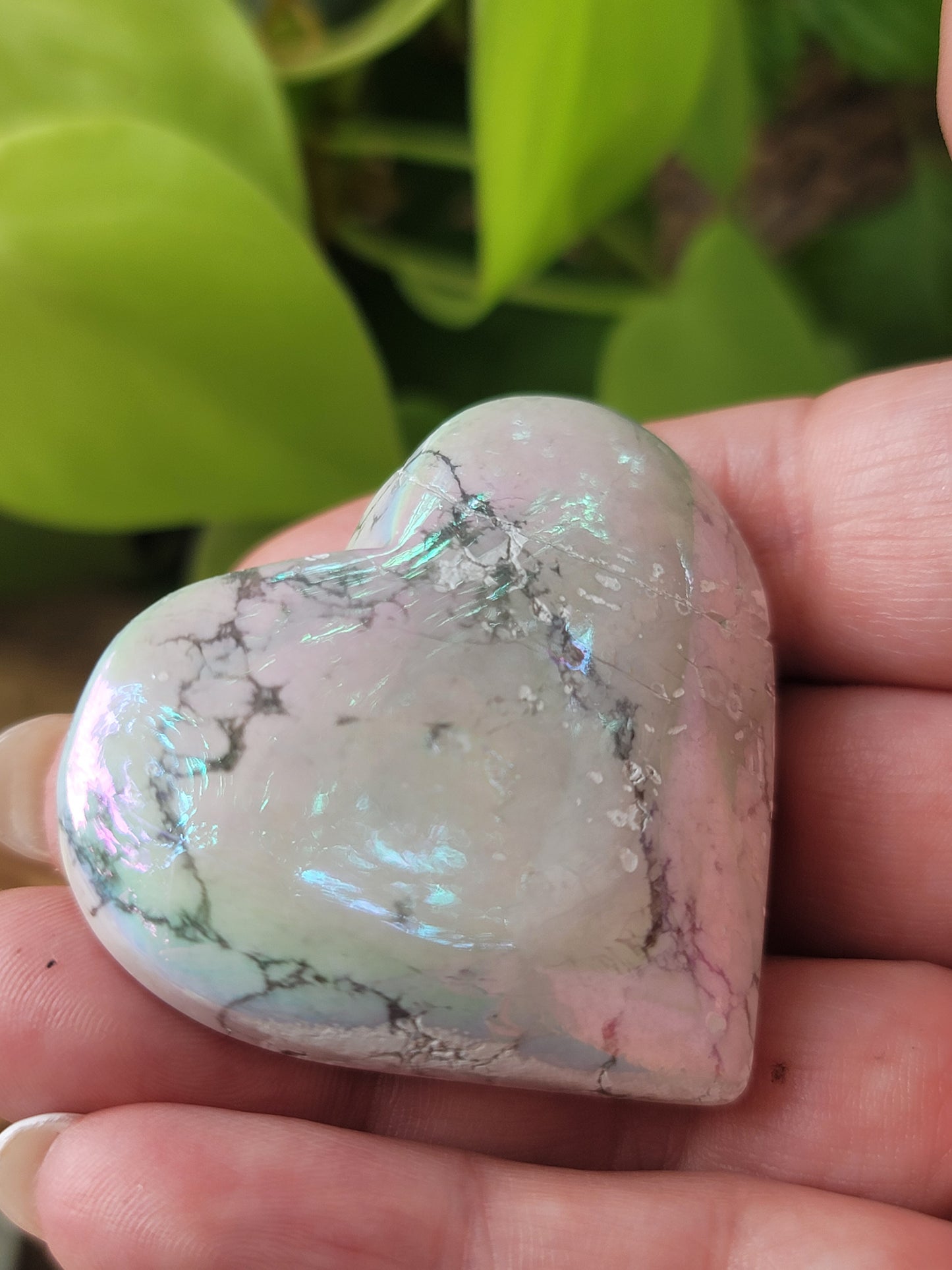 Aura Howlite Palm Stone and Heart for Calm Clarity and Crown Chakra Peace