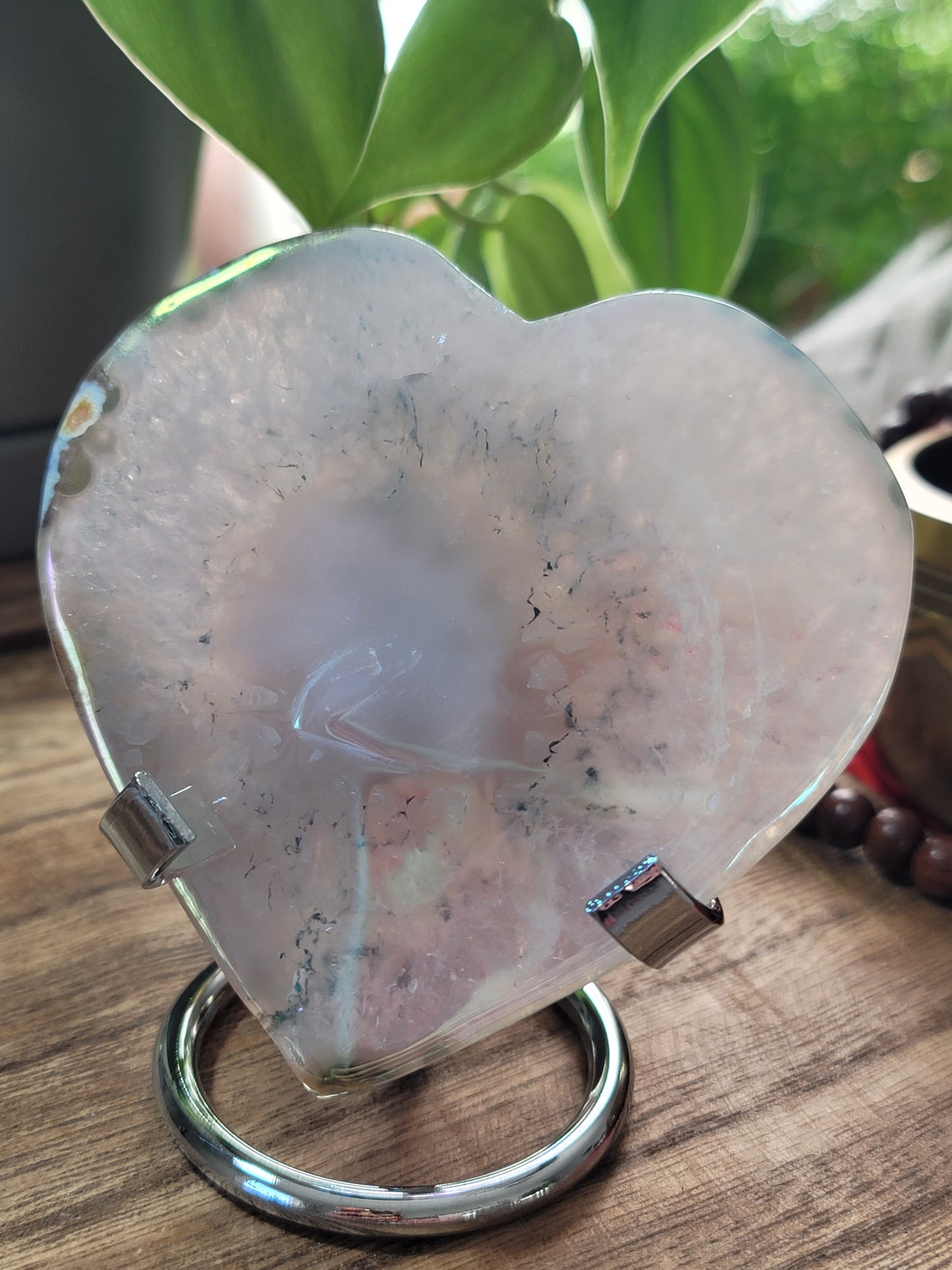Aura Druzy Agate Heart on Silver Stand – Fresh Energy, Radiance & Spiritual Glow
