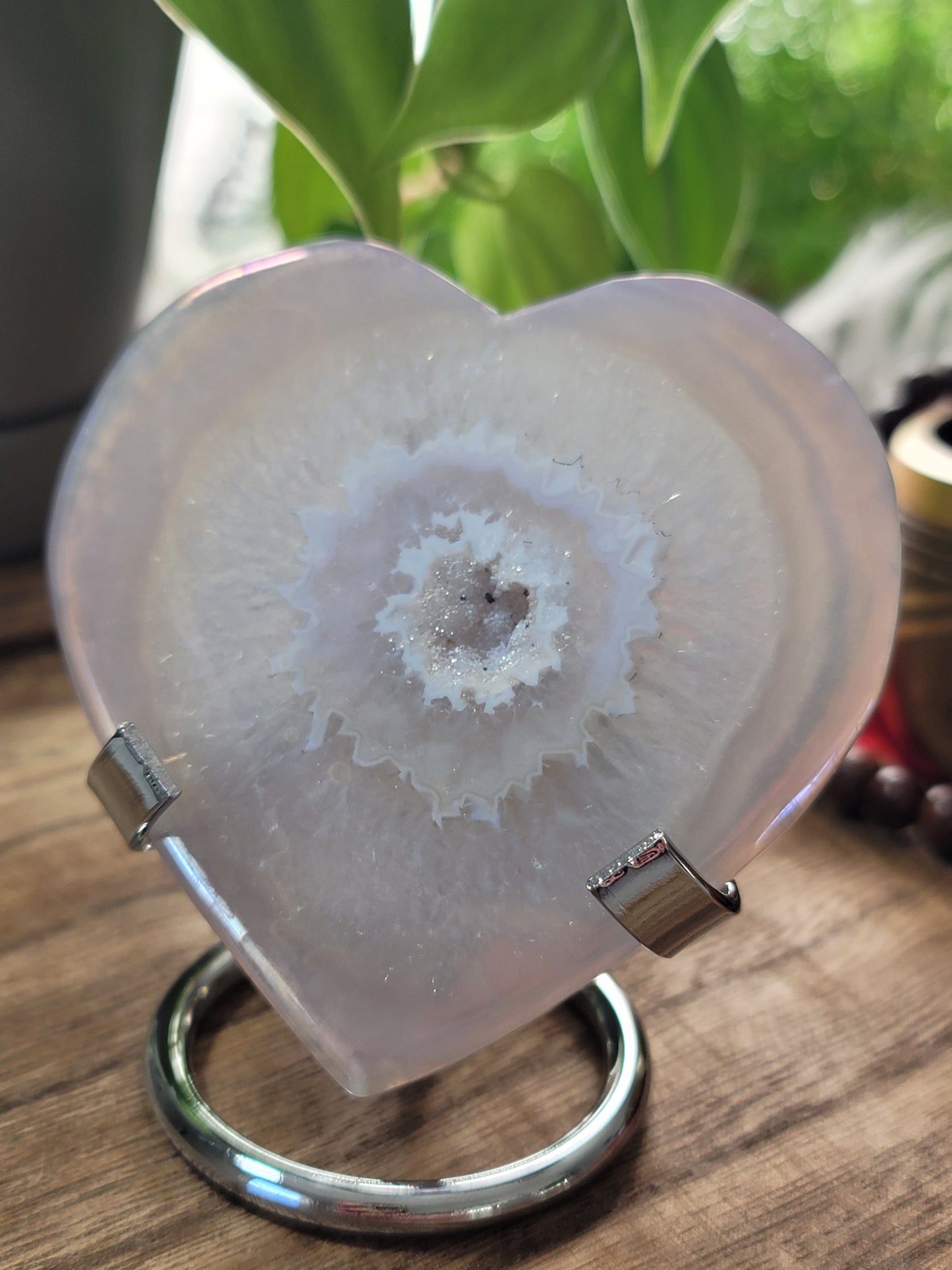 Aura Druzy Agate Heart on Silver Stand – Fresh Energy, Radiance & Spiritual Glow