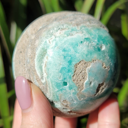 Blue Aragonite Sphere - Calming Oceanic Energies for Emotional Balance