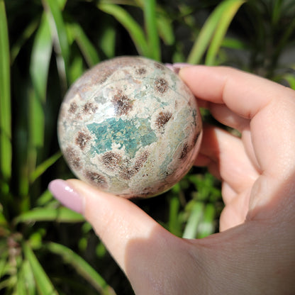 Green Flower Agate Sphere – Transformation, Healing & Heart Chakra Energy