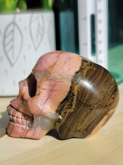 Rhodonite Skull – Emotional Healing, Strength & Shadow Work