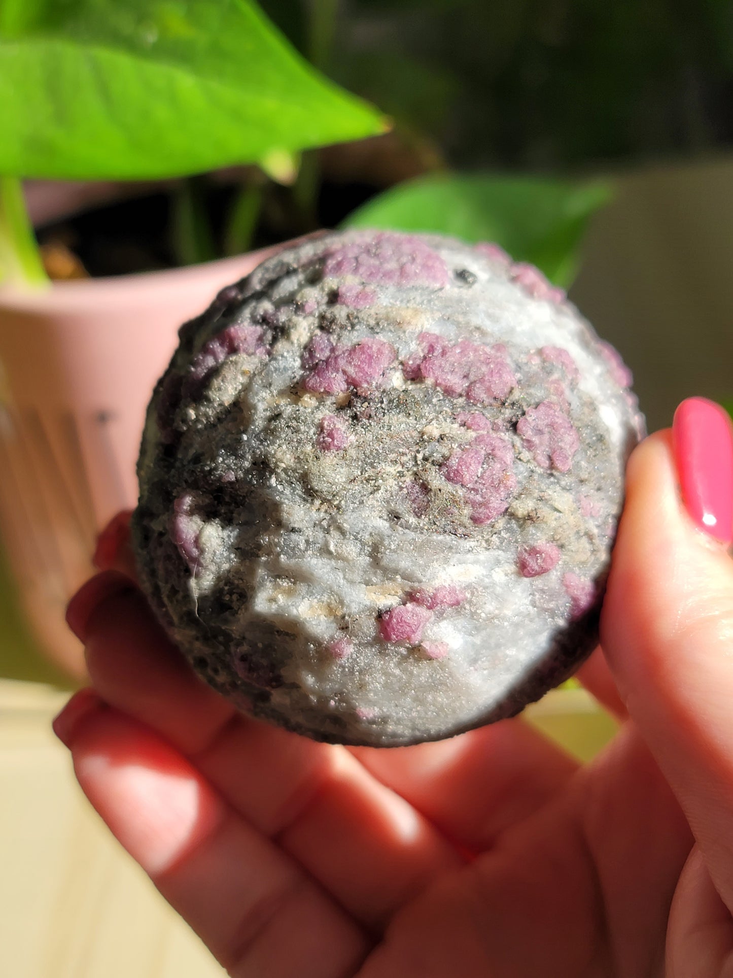 Plum Blossom Tourmaline Sphere: Nature's Floral Harmony and Healing Energy 2.5"