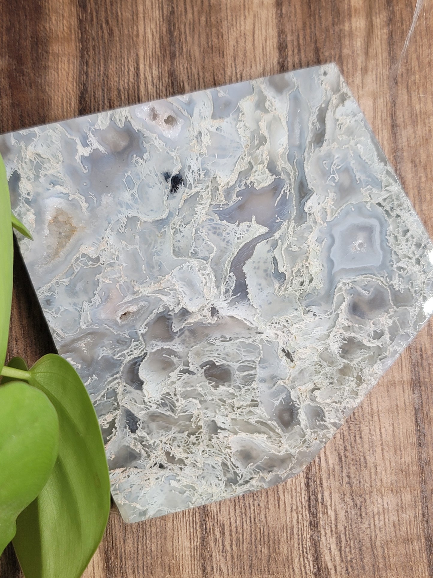 Moss Agate Slab with Stand: Nature's Balance and Grounding Energy