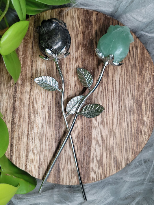 Mini Rose Carving with Silver Stem: Timeless Beauty and Elegance