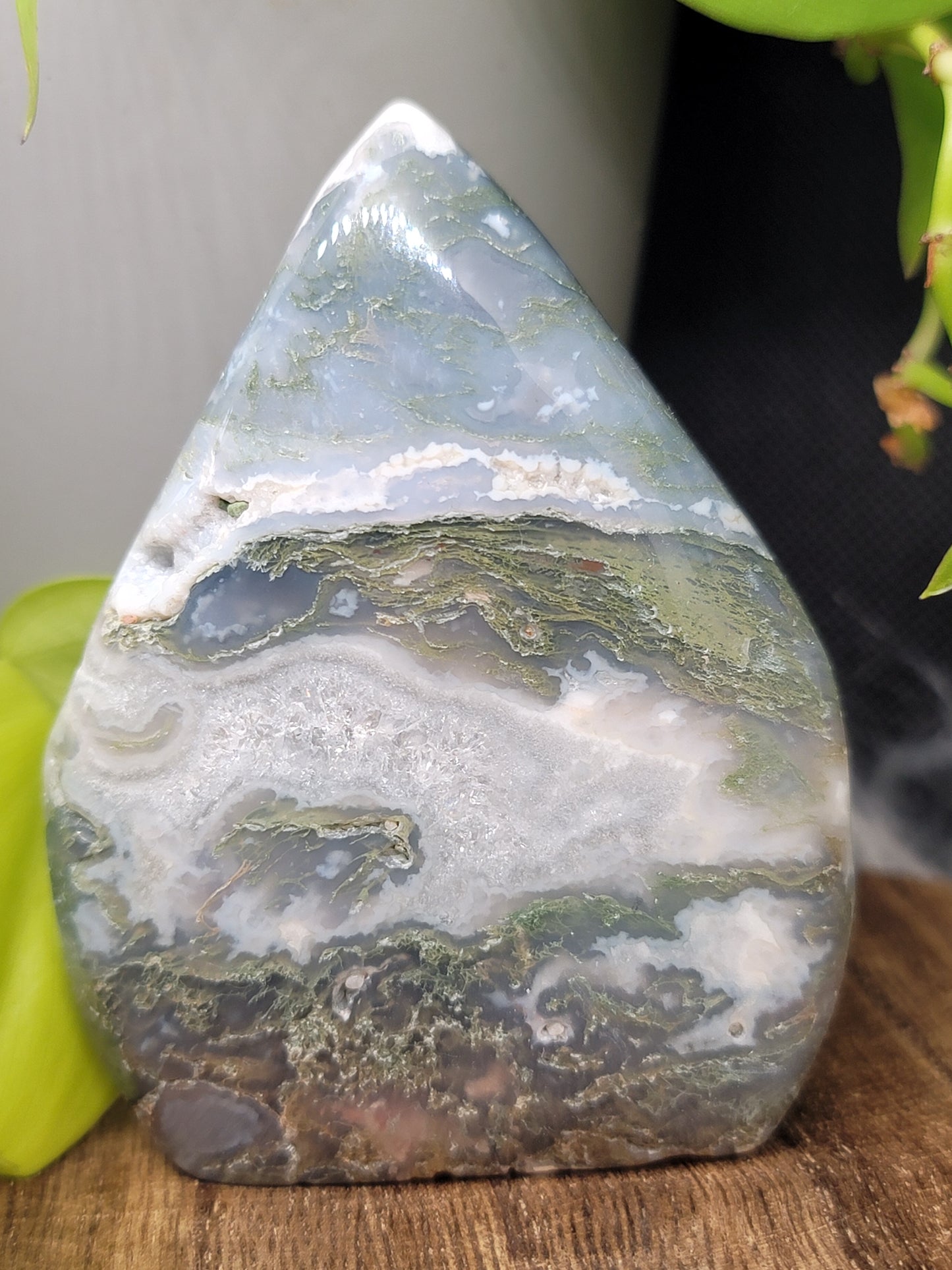 Moss Agate Freeform with Druzy: A Window to Nature's Serenity