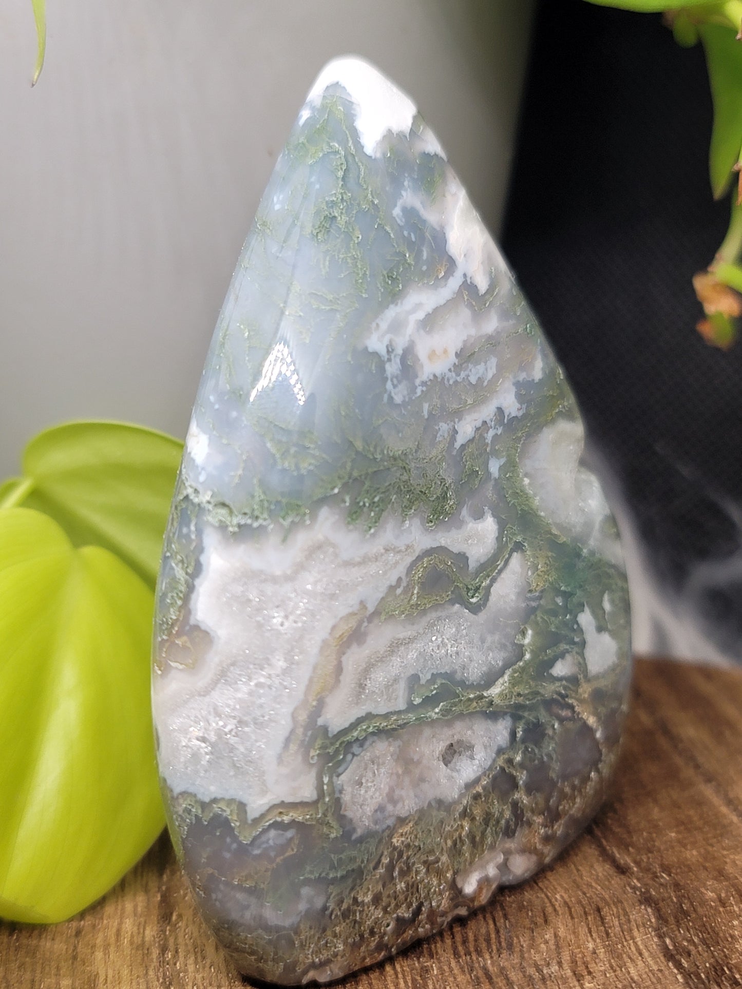 Moss Agate Freeform with Druzy: A Window to Nature's Serenity