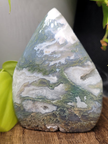 Moss Agate Freeform with Druzy: A Window to Nature's Serenity