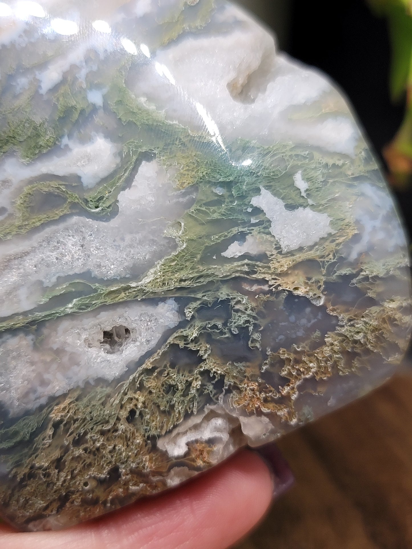 Moss Agate Freeform with Druzy: A Window to Nature's Serenity