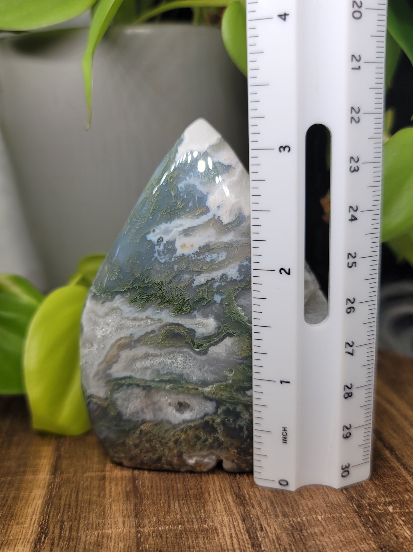 Moss Agate Freeform with Druzy: A Window to Nature's Serenity