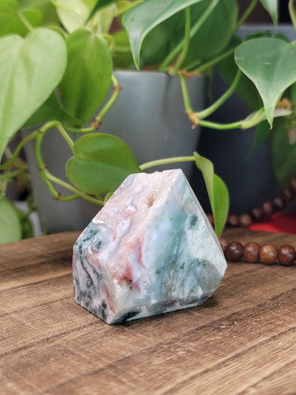 Pink Amethyst & Moss Agate Druzy Freeform – Healing & Spiritual Growth