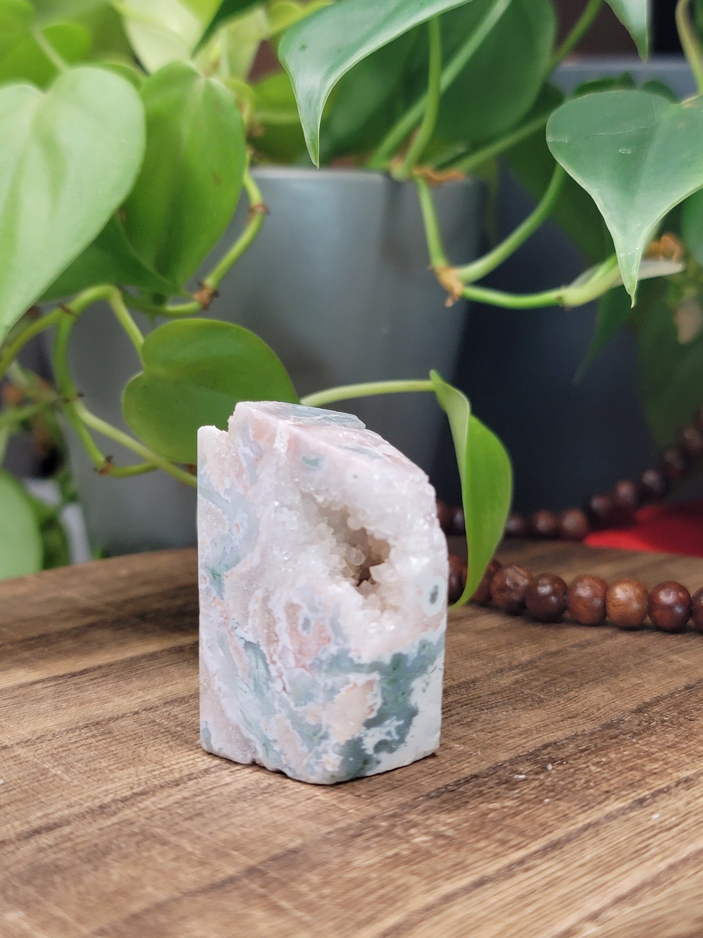 Pink Amethyst & Moss Agate Druzy Freeform – Healing & Spiritual Growth