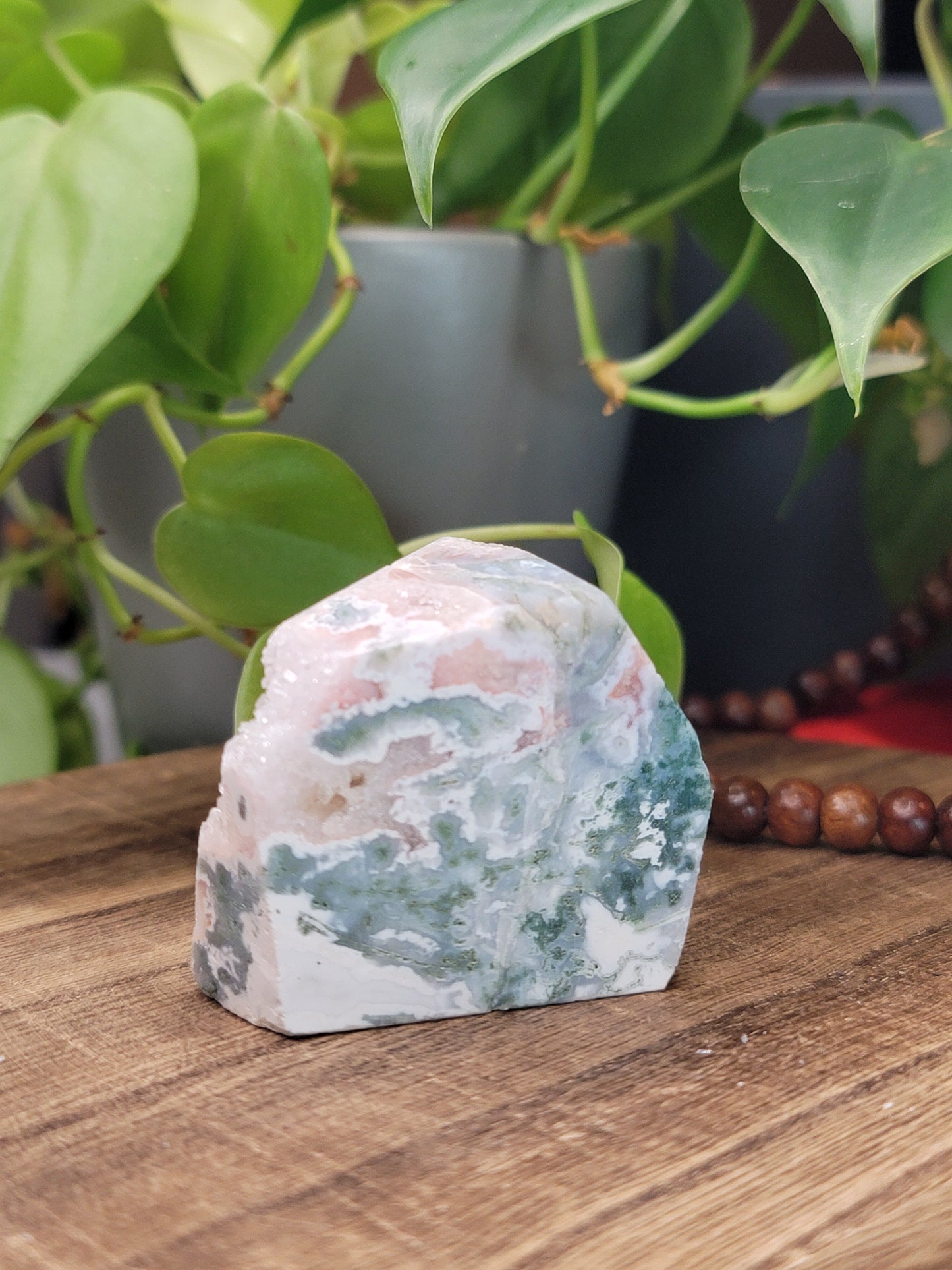 Pink Amethyst & Moss Agate Druzy Freeform – Healing & Spiritual Growth