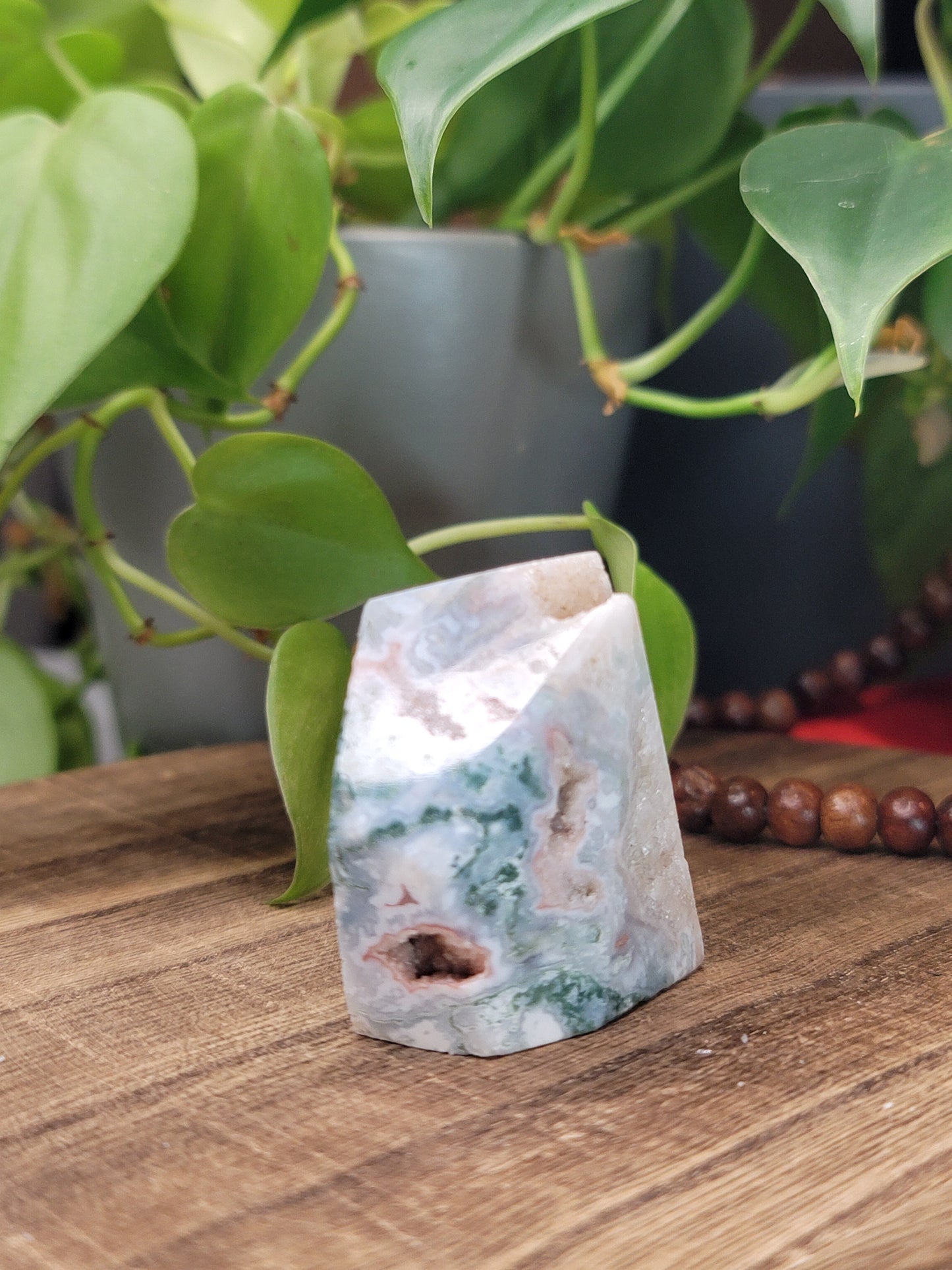 Pink Amethyst & Moss Agate Druzy Freeform – Healing & Spiritual Growth