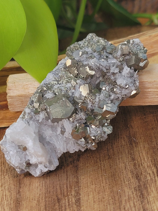 Pyrite Cube in Quartz Matrix Specimen for Abundance Manifestation and Energetic Strength