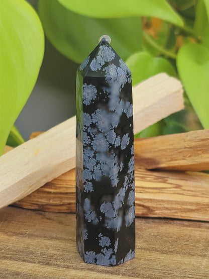 Snowflake Obsidian Tower for Protection Emotional Release and Pattern Shifting