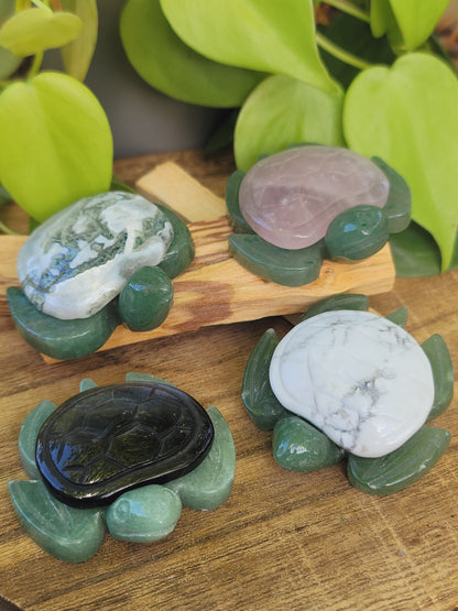 Green Aventurine Turtle Carving 3 Inch with Custom Crystal Shell for Luck Healing and Intentional Energy