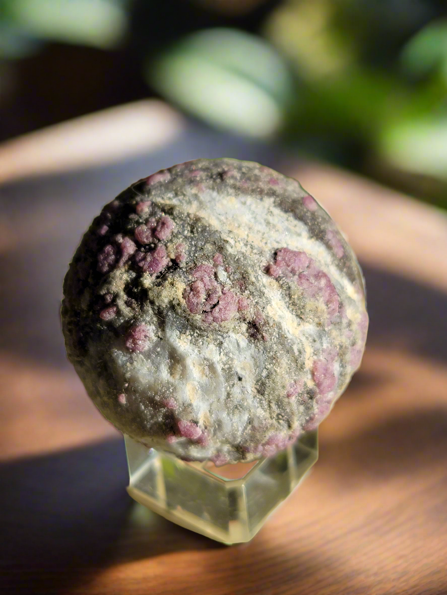 Plum Blossom Tourmaline Sphere: Nature's Floral Harmony and Healing Energy 2.5"