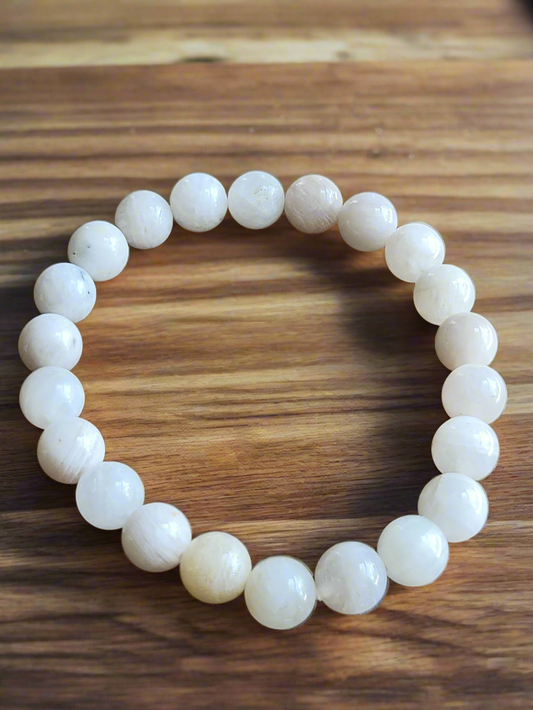 White Moonstone 8mm Beaded Bracelet: Divine Feminine Energy and Intuitive Wisdom