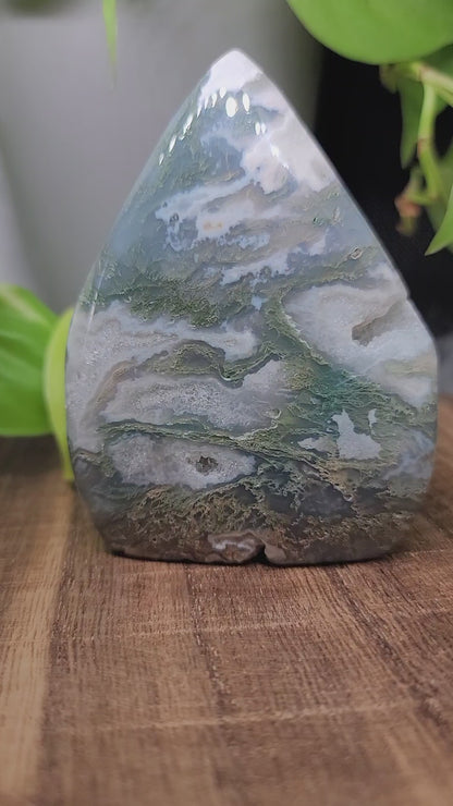 Moss Agate Freeform with Druzy: A Window to Nature's Serenity