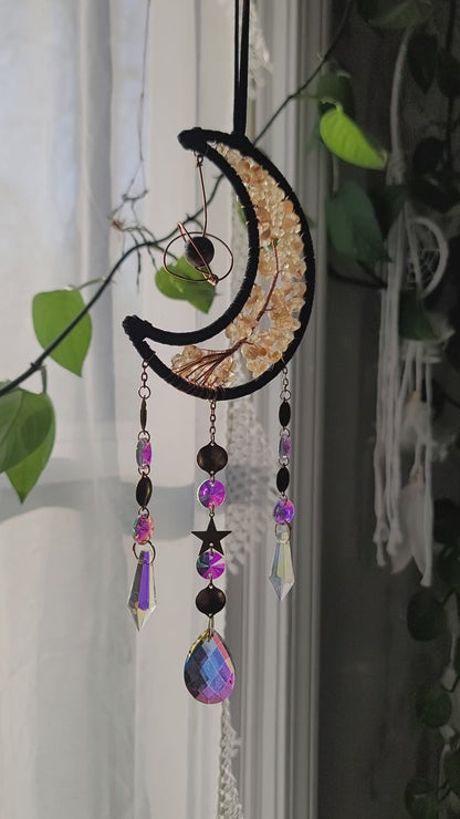 Crescent Moon Dreamcatcher – Tree of Life & Crystal Solar System Charm