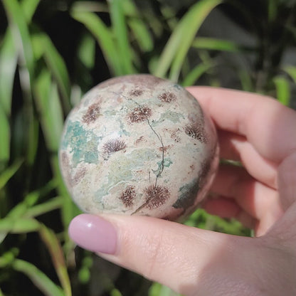 Green Flower Agate Sphere – Transformation, Healing & Heart Chakra Energy