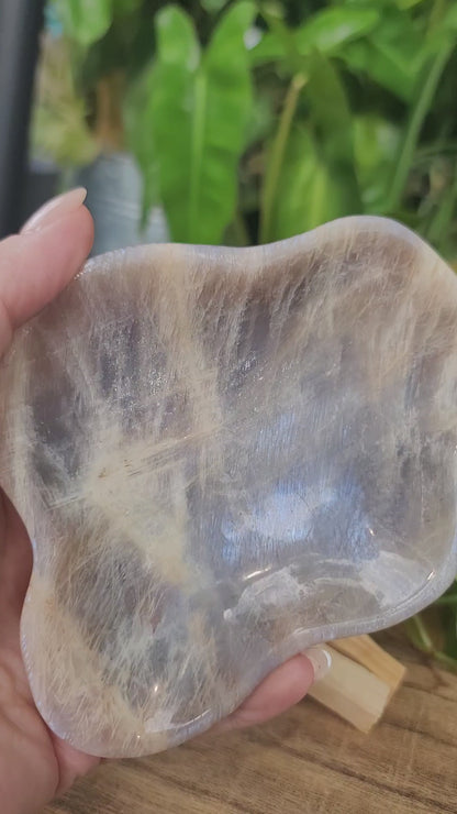 Moonstone Bowl Organic Shape for Feminine Energy Intuition and Emotional Balance