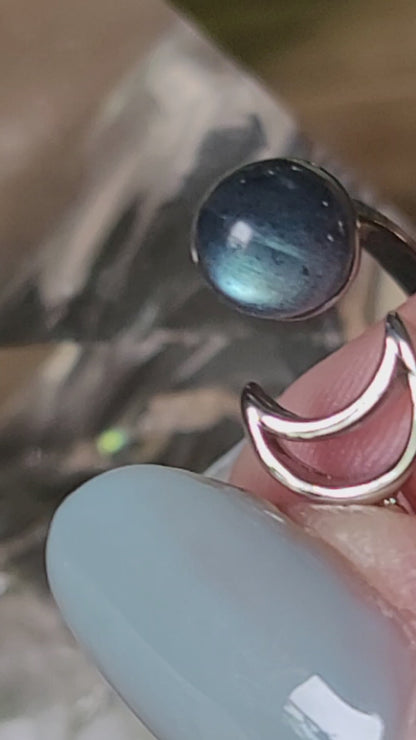 Moonstone Sterling Silver Rings – Choose Butterfly, Moon, or Sun & Moon (Adjustable)