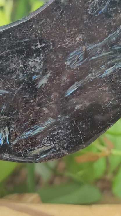 Garnet Astrophyllite Moon Carving for Transformation Grounding and Cosmic Power