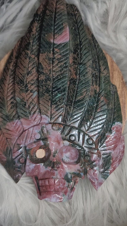 Ocean Jasper Skull Carving with Druzy and Stand: Deep Healing and Insight