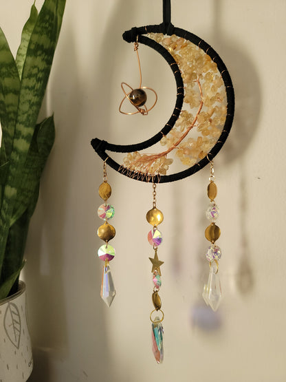 Crescent Moon Dreamcatcher – Tree of Life & Crystal Solar System Charm