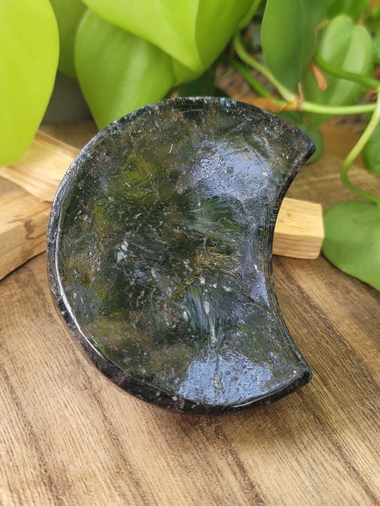 Garnet Astrophyllite Moon Carving for Transformation Grounding and Cosmic Power