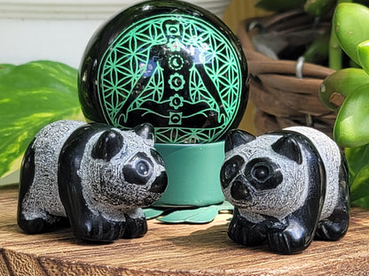 Obsidian Panda Figurine 2" for Protection Grounding and Shadow Work