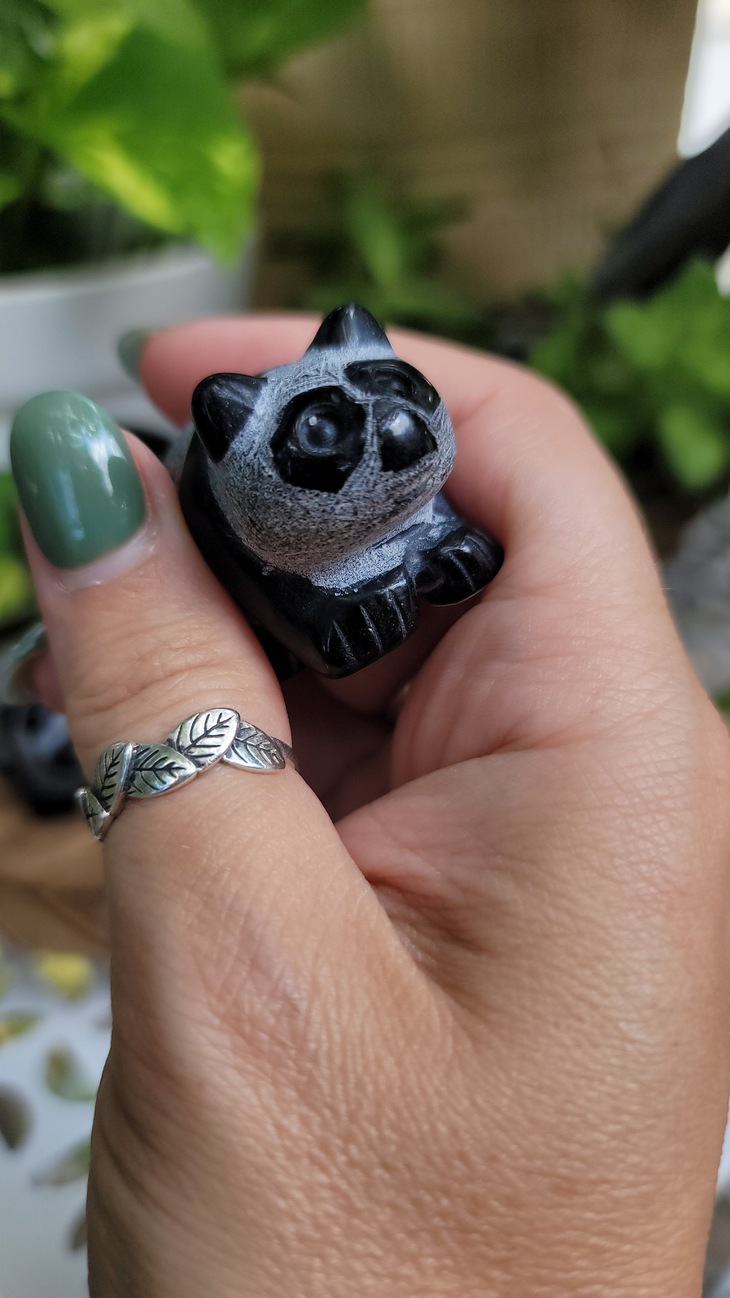 Obsidian Panda Figurine 2" for Protection Grounding and Shadow Work