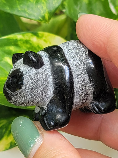 Obsidian Panda Figurine 2" for Protection Grounding and Shadow Work