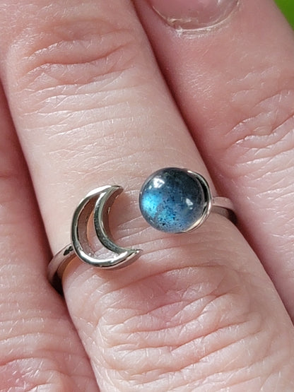 Moonstone Sterling Silver Rings – Choose Butterfly, Moon, or Sun & Moon (Adjustable)
