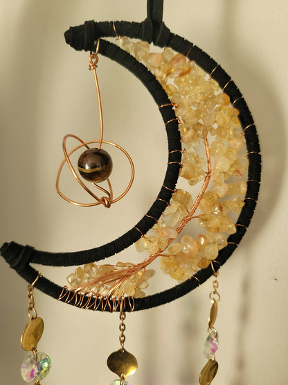 Crescent Moon Dreamcatcher – Tree of Life & Crystal Solar System Charm