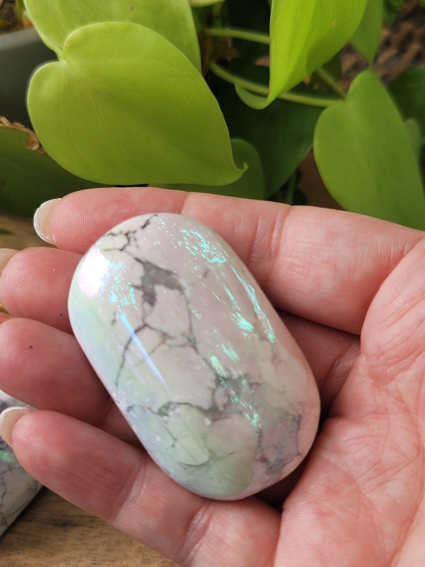 Aura Howlite Palm Stone and Heart for Calm Clarity and Crown Chakra Peace